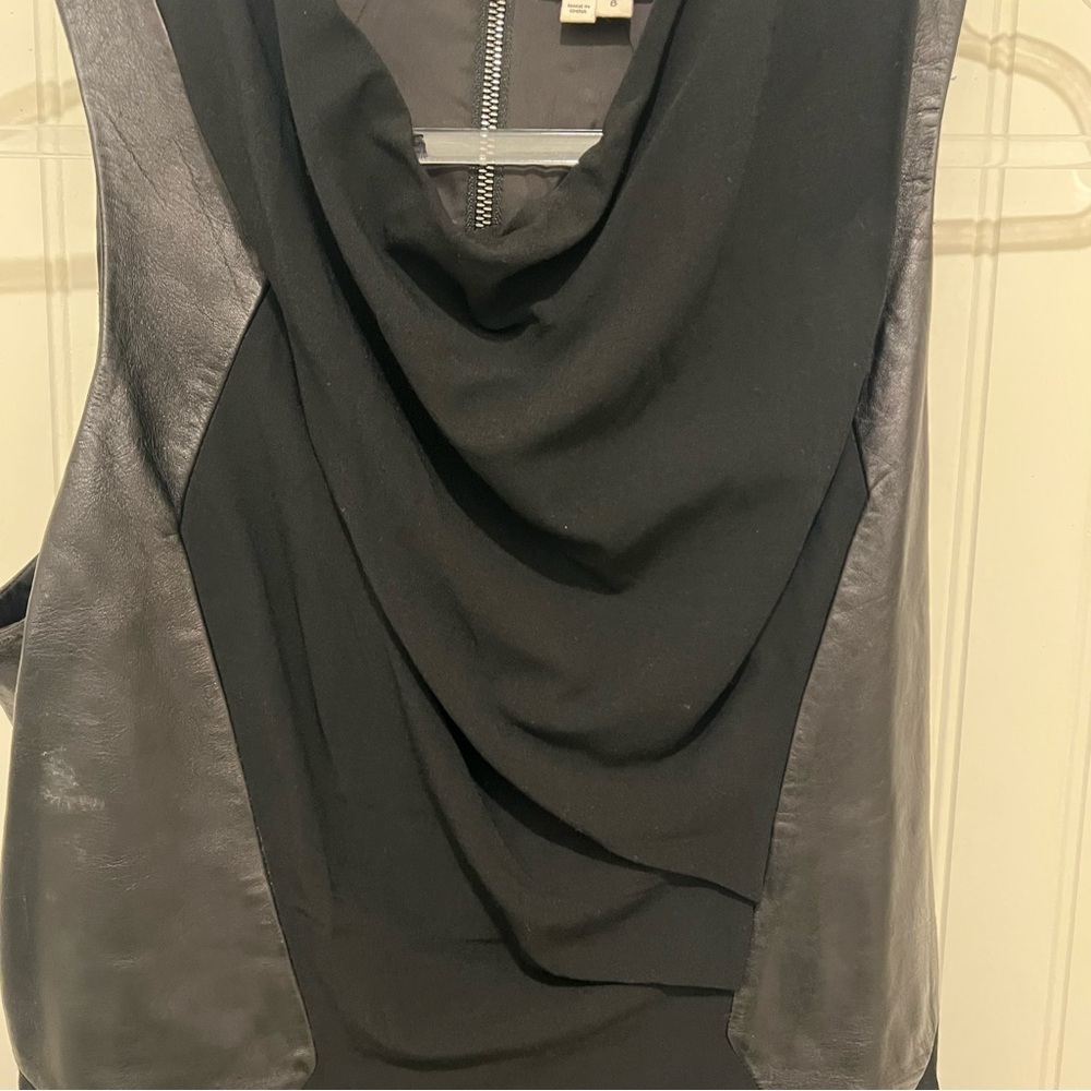 Helmut Lang Black and Mini Dress leather Detail Cowl - Picture 2 of 6